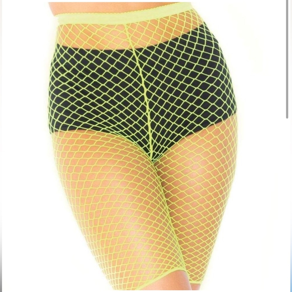 NEW Industrial Fishnet Biker Shorts OS Stretchy Neon Highlighter Yellow One Size